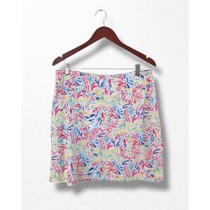 Lulu-B Tropical Brush Strokes Pull-On Stretch Skirt, Size 14